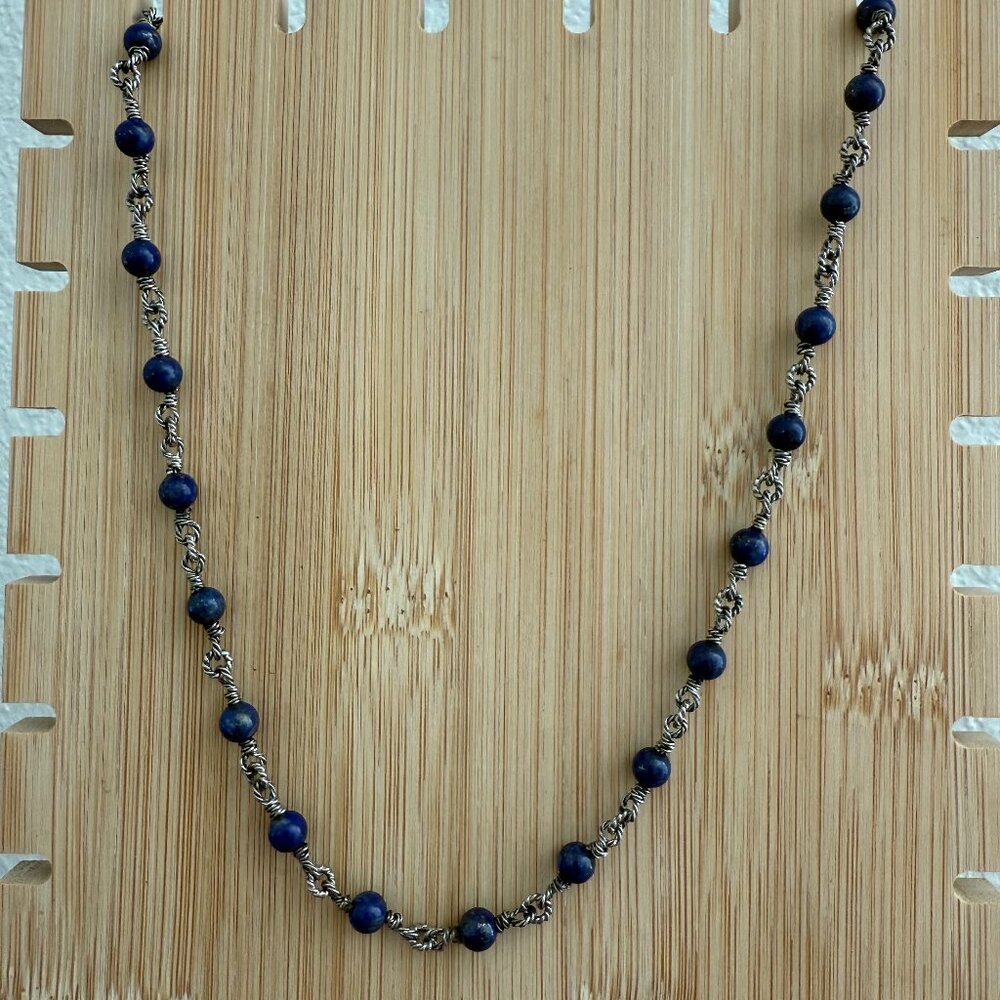 David Yurman .925 Sterling Silver Lapis Bean Necklace